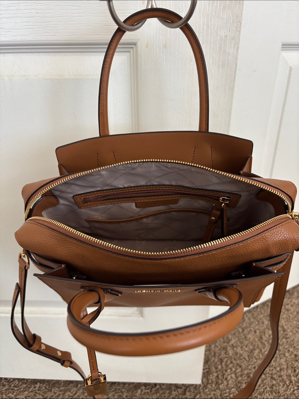 Michael Kors Brown Pebbled Leather Satchel with Gold Hardware - Picture 4 of 7